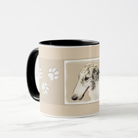 Mug Borzoi (Argent Brindle) Peinture Chien Art origina (Devant gauche)
