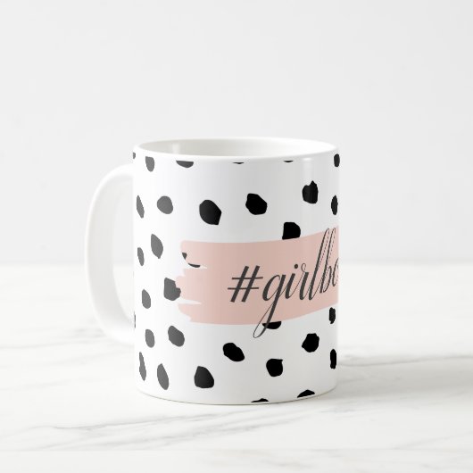 Mug Boss et points noirs Pastel Rose moderne (Devant gauche)