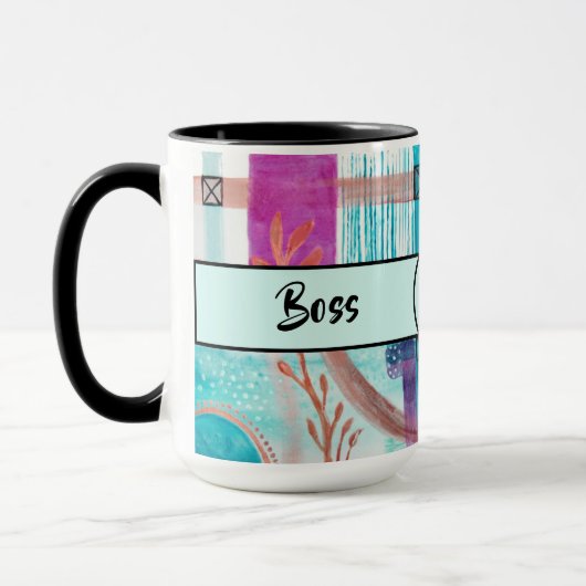Mug Boss Lady Black Monogram Abstrait Ringer 15oz (Gauche)