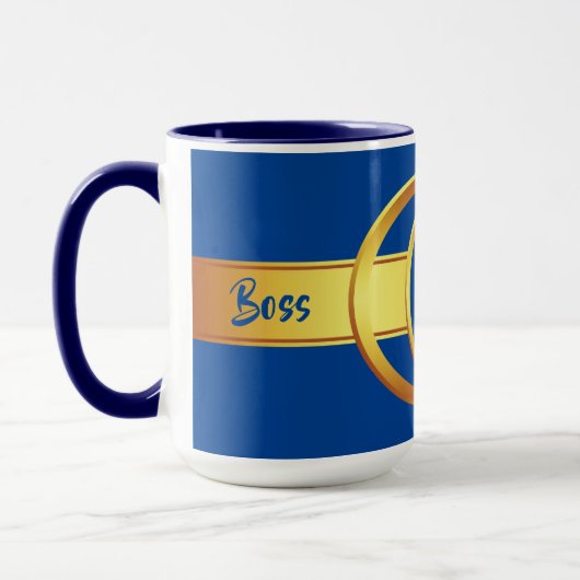 Mug Boss Lady Bleu et Jaune Monogram Ringer 15oz (Gauche)