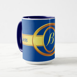 Mug Boss Lady Bleu et Jaune Monogram Ringer 15oz