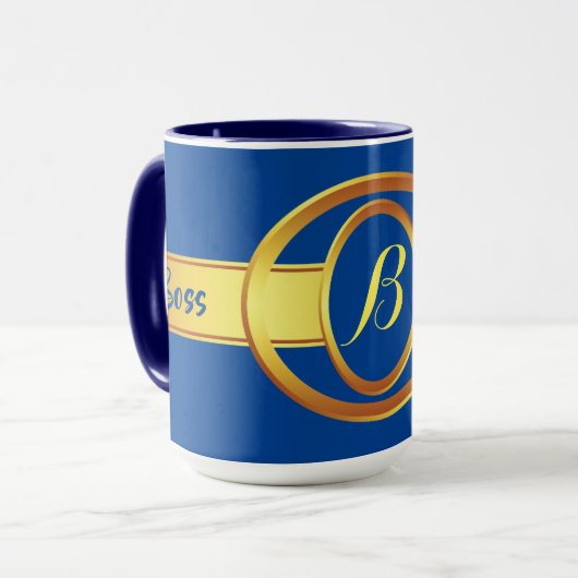 Mug Boss Lady Bleu et Jaune Monogram Ringer 15oz (Devant gauche)