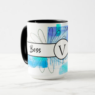 Mug Boss Lady Blue Monogram Abstrait Ringer 15oz