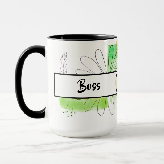 Mug Boss Lady Green Monogram Abstrait Ringer 15oz (Gauche)