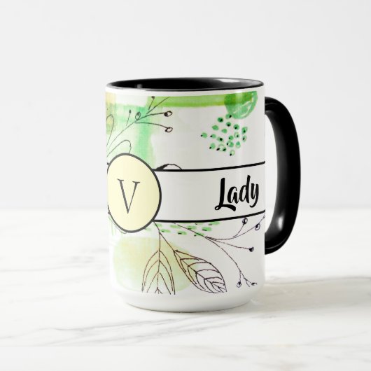 Mug Boss Lady Green Monogram Abstrait Ringer 15oz (Devant droit)