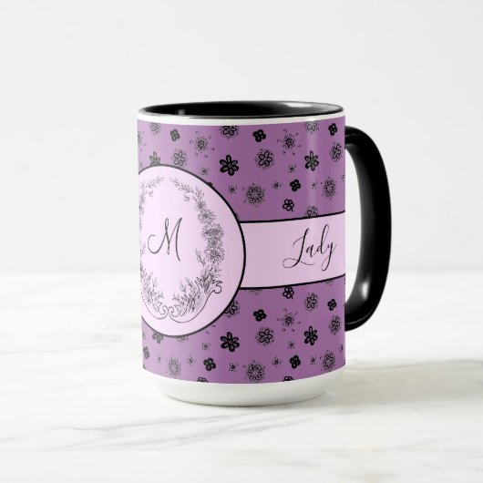 Mug Boss Lady violet noir Monogramme Ringer 15oz (Devant droit)