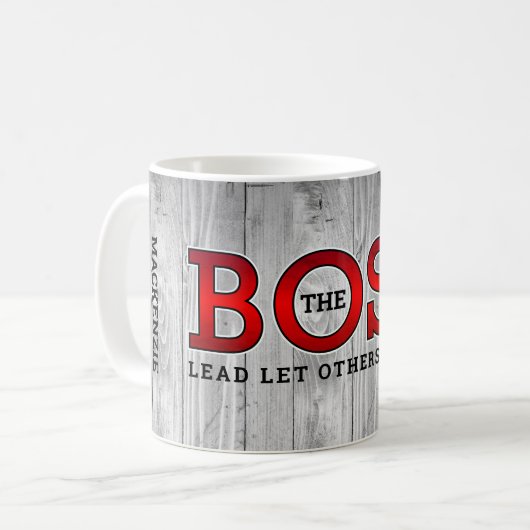 Mug BOSS Lead Autres Suivent sur le bois rustique (Devant gauche)