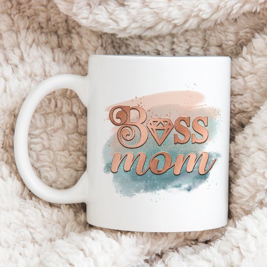 Mug Boss Mom Tendance Cuivre Turquoise Aquarelle Typog