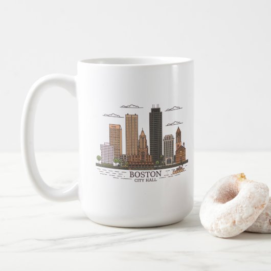 Mug Boston City Skyline, boston ma skyline (Avec donut)