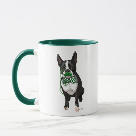 Mug Boston Terrier Avec Moustache Verte Et Pot (Gauche)