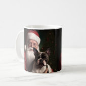 Mug Boston Terrier avec Noël Festif du Père Noël (Devant gauche)