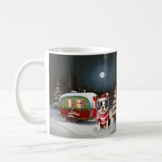 Mug Boston Terrier Caravan Christmas Adventure (Gauche)