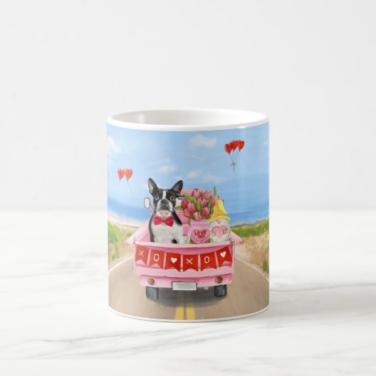 Mug Boston Terrier Chien Valentine's Day Truck Hearts (Centre)