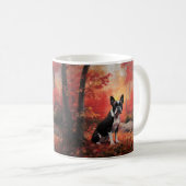 Mug Boston Terrier dans les feuilles d'automne qui tom (Devant droit)