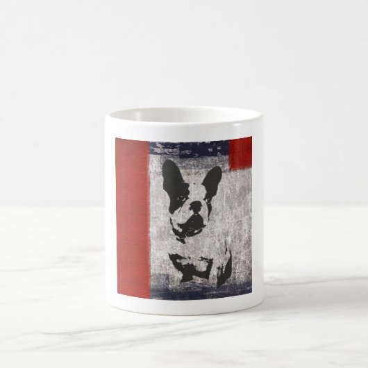 Mug Boston Terrier en noir et blanc avec frontière rou (Centre)