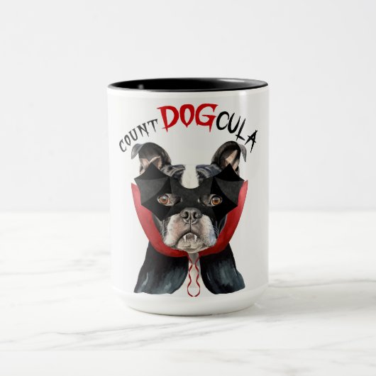 Mug Boston Terrier Funny Count DOGcula Halloween (Centre)