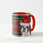 Mug Boston Terrier Red Green Holiday Plaid Noël (Devant droit)