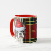 Mug Boston Terrier Red Green Holiday Plaid Noël (Devant gauche)