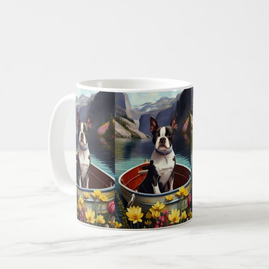 Mug Boston Terrier sur une rame : une aventure Pittore (Devant gauche)