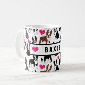 Mug Boston Terriers et Coeurs Nom personnalisé mignon (Devant gauche)