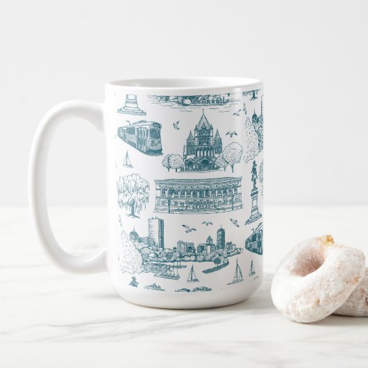 Mug Boston Toile (éd. anniversaire) bleu/blanc (Avec donut)