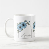 Mug Botanical Arch Black Script Elegant Blue Floral (Gauche)