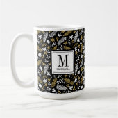 Mug Botanical Black Gold Monogram Name Holiday (Gauche)