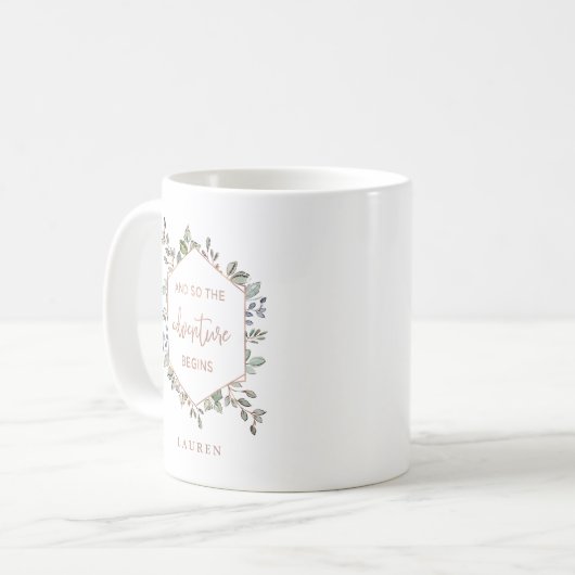 Mug Botanique d'or rose | Le devis Aventure Commence (Devant gauche)