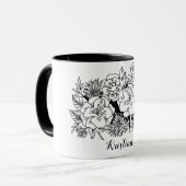 Mug Botanique florale noire blanche avec nom (Devant gauche)
