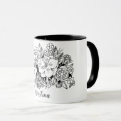Mug Botanique florale noire blanche avec nom (Devant droit)