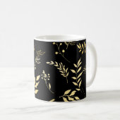 Mug Botanique noir et or Glam feuilles florales Chic (Devant droit)