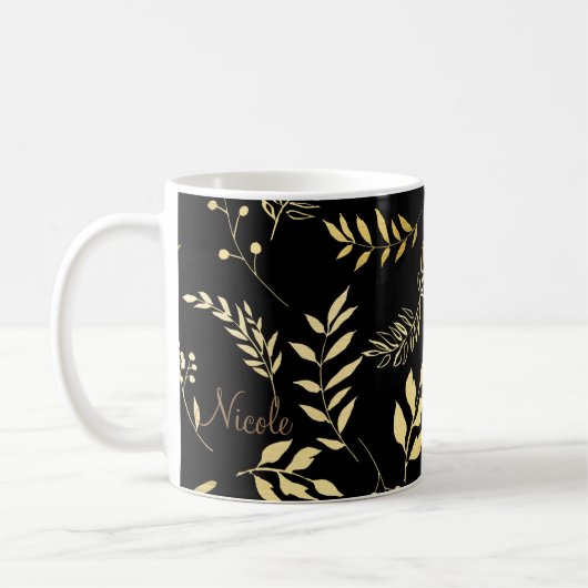 Mug Botanique noir et or Glam feuilles florales Chic (Gauche)