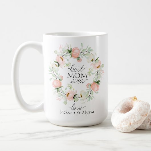 Mug Botanique Rose Floral Meilleure Maman Jour des mèr (Avec donut)