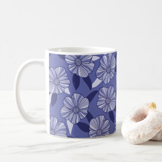 Mug Botanique Violet Floral Line Art (Avec donut)