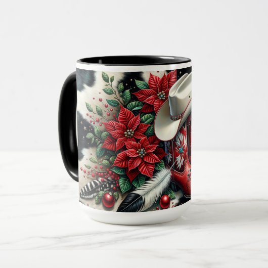 Mug Botte de cowboy Ouest Vacances Vache florale Caché (Devant gauche)