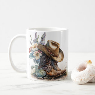 Mug Botte de cowgirl de campagne Fleur Chapeau Texas