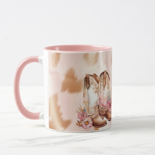 Mug Botte de vache blanche rose tan sud-ouest (Gauche)