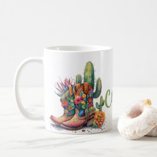 Mug Bottes de cowgirl colorées Fleurs et Cactus