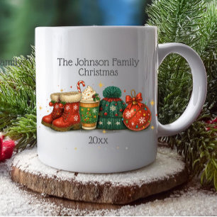Mug Bottes et chapeaux d'hiver de fête Famille Noël 