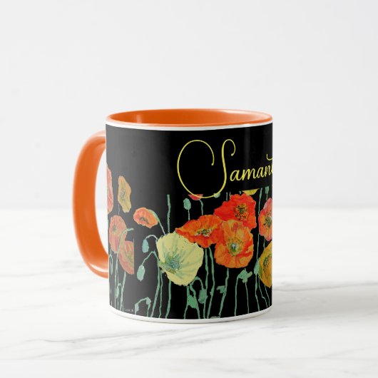 Mug Bouche d'aquarelle orange et noirs (Devant gauche)
