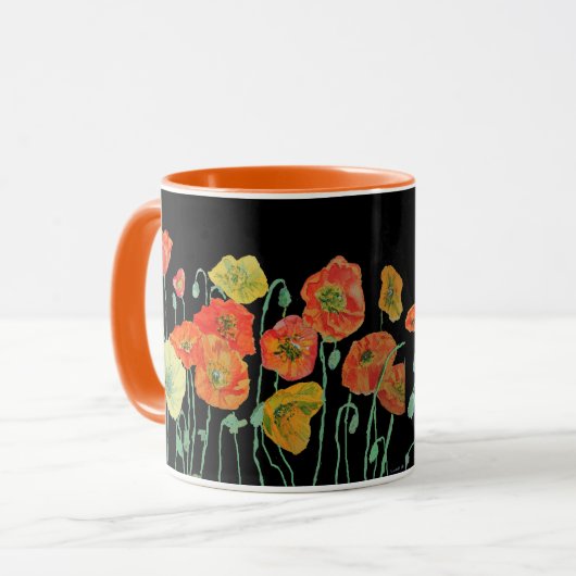 Mug Bouche d'aquarelle orange et noirs (Devant gauche)
