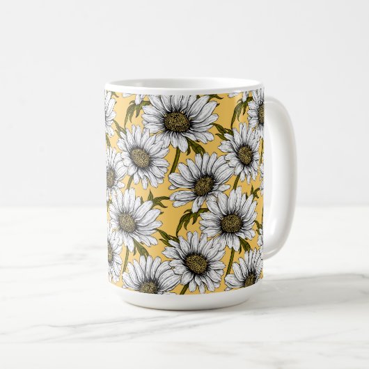 Mug Bouches blanches, fleurs sauvages sur jaune (Devant droit)