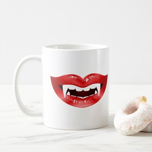 Mug Bouches de Vampire Rouges Illustrées (Avec donut)