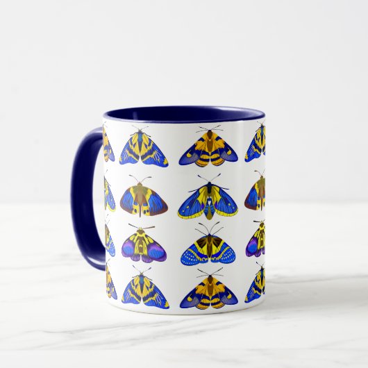 Mug Bouches en bleu, jaune doré et Brown (Devant gauche)