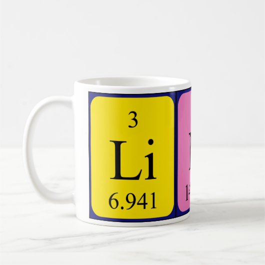 Mug Bouchon de nom de table périodique linéaire (Gauche)