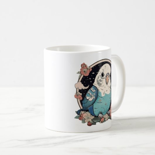 Mug Bouchon d'impression Floral Budgie bleu | Élégant (Devant droit)