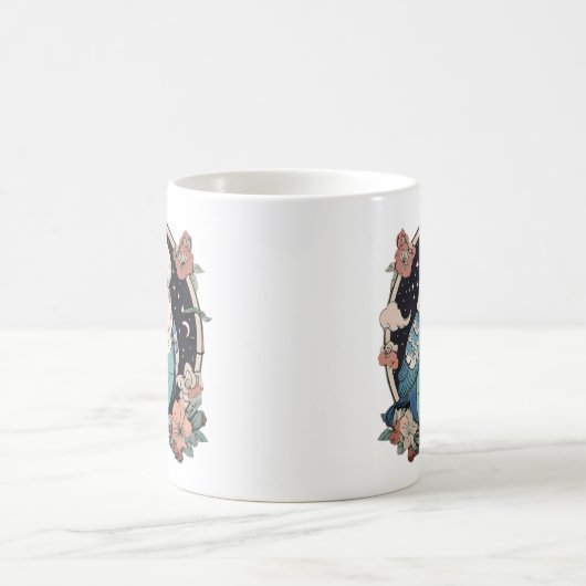 Mug Bouchon d'impression Floral Budgie bleu | Élégant (Centre)