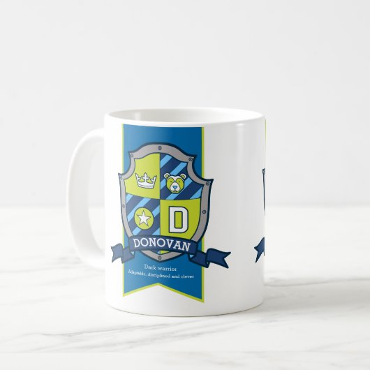 Mug Bouclier de chevalier Donovan bleu vert nom d'ours (Devant gauche)