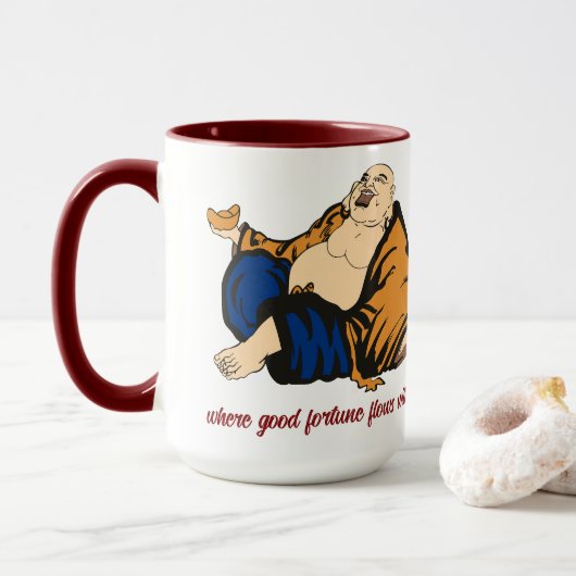 Mug Bouddha Où Une Bonne Fortune Foule Avec Chaque Sip (Avec donut)