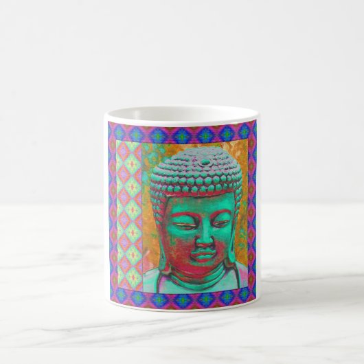 Mug Bouddha Pop avec des bordures en Patchwork en bleu (Centre)